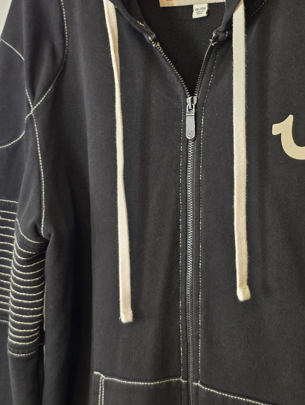 True Religion Black/White Full Zip Men's Hoodie 2XL